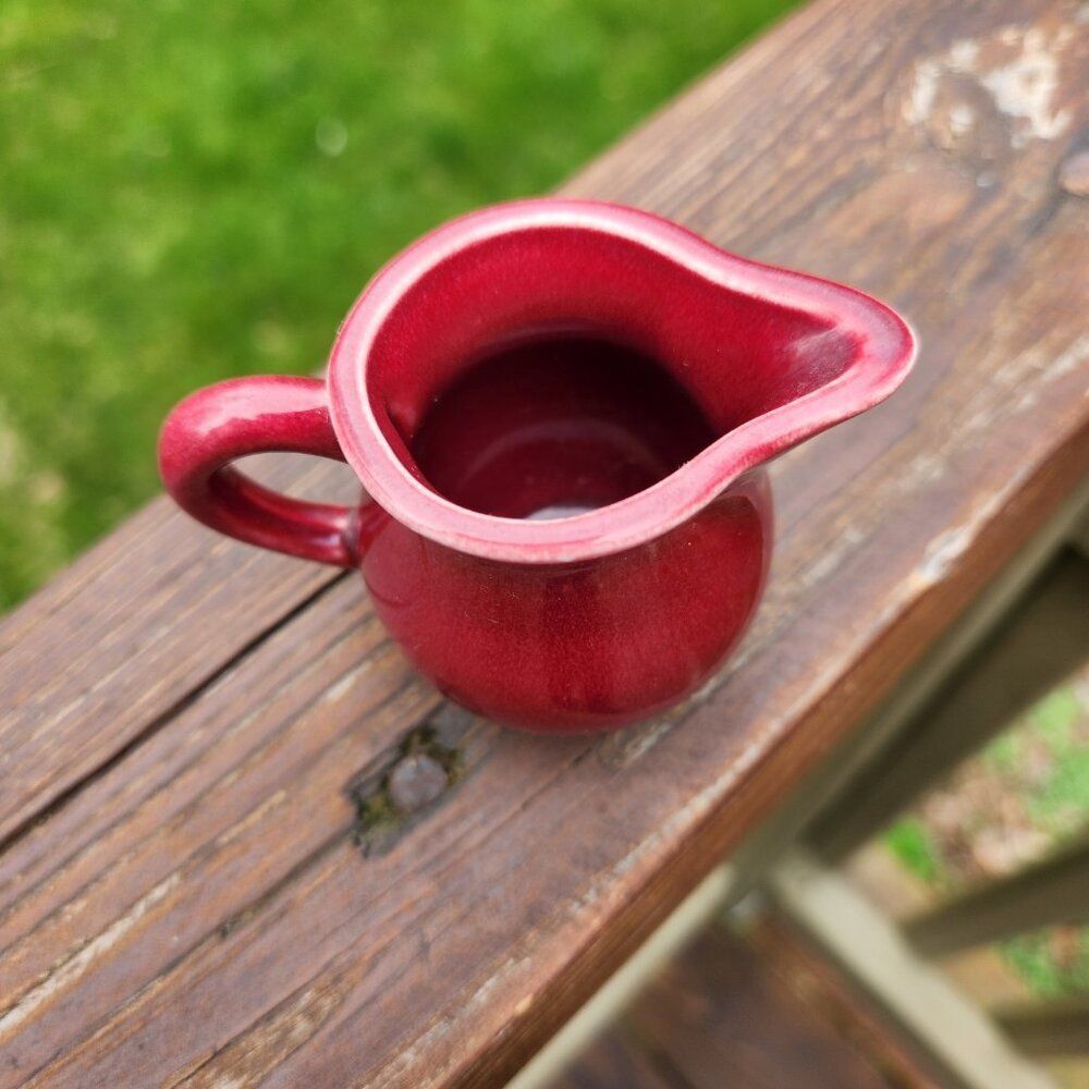 Homer Laughlin Harlequin Individual Toy Creamer Maroon Crimson Vintage Pitcher - Picture 4 of 7